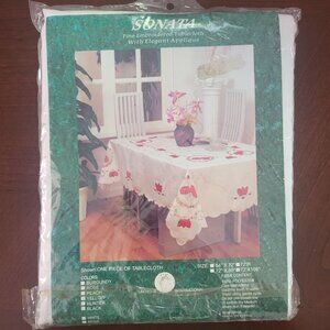 Sonata 54"x72" Embroidered Tablecloth With Applique White & Black Polyester